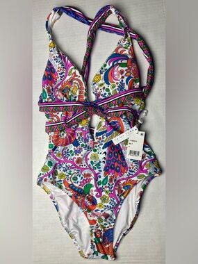 Trina Turk Girls' White Multicolor Paisley One-Piece Swimsuit